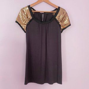 Elie Tahari Gold Sequin Short Sleeve Shirt